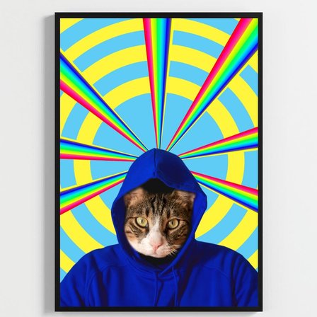 Besay Kozmik Kediler | Renkli Ev Duvar Dekorasyonu | Gökkuşağı Lazerli Ve Dondurmalı Komik Kedi Posteri | 3'Lü Set A4 Çerçevesi