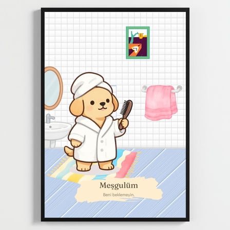 Besay Taraklı Köpek | Eğlenceli Banyo ve Tuvalet Duvar Dekorasyonu | Bornozlu ve Havlulu Komik Hayvan Poster Tablo | A4 Tekli Ç
