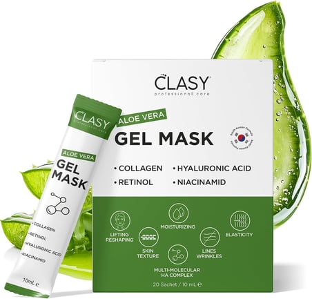 Clasy Care Aloe Vera Jel Maske - Kolajen ve Retinol ile Nemlendirici Yüz Maskesi - Güneş Yanığına Karşı Ferahlatıcı Bakım - Seyahat Boyu