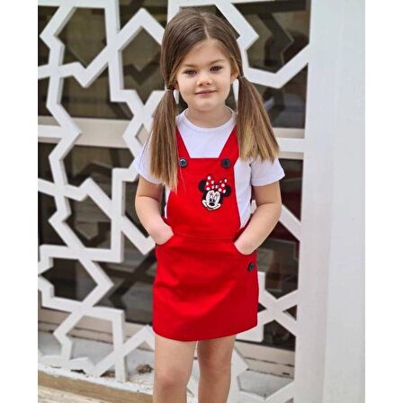 MODAVALS GABARDİN KARDEŞ KOMBİN MINNIE SLOPET & TSHIRT KOMBİN - KIRMIZI