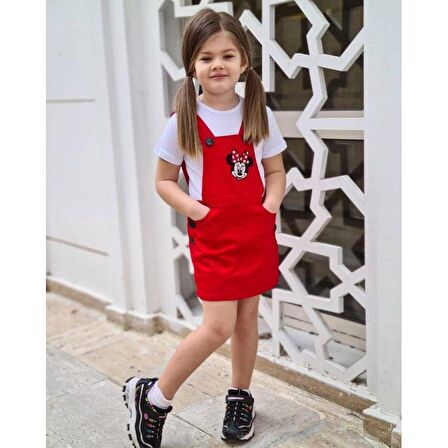 MODAVALS GABARDİN KARDEŞ KOMBİN MINNIE SLOPET & TSHIRT KOMBİN - KIRMIZI