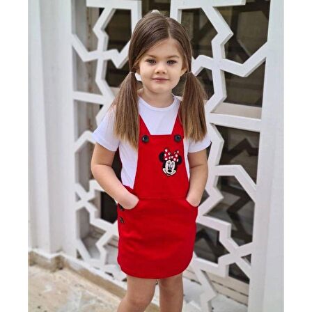 MODAVALS GABARDİN KARDEŞ KOMBİN MINNIE SLOPET & TSHIRT KOMBİN - KIRMIZI