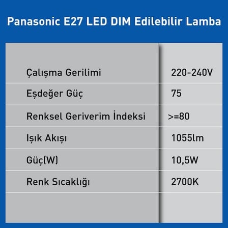 E27 LED Dim Lamba 10.5W 1055LM 2700K