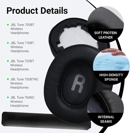 1 çift yedek kulak yastığı ve 1 kafa bandı JBL Tune 700 (700BT)/710(710BT)/720(720BT)/750(750BT,750BTNC)/760(760NC) kulaklık için, hafızalı köpüklü