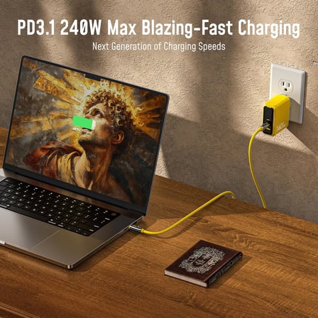 Thunderbolt 5 USB 4 2.0 Kablosu için 80 Gb/s 3.3FT 120Gbps'ye kadar Bant Genişliği Arttırma Çift 8K/4K Ekran 240W PD 3.1 Hızlı Şarj Gelecek Adonis Mac mini M4 Pro MacBook Pro16 iPhone, Sarı