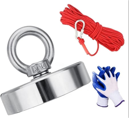 Dünya Magnet Magnet Fishing Halatlı Eldivenli Neodyum Pot Mıknatıs Seti, 80Mm Büyük Kancalı Mıknatıs Balıkçılığı