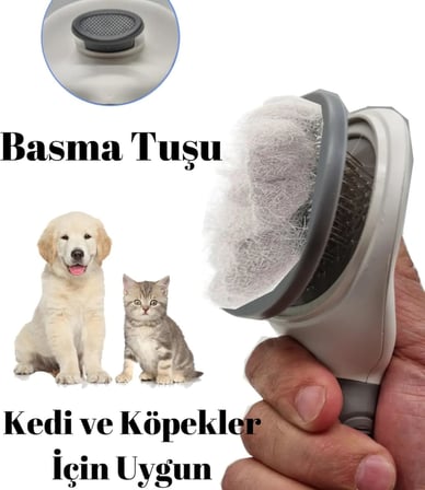 Otomatik Temizlenen Tuşlu Evcil Hayvan Tarağı, Kedi Köpek Tüy Toplayıcı Tarak