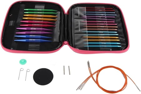 Renkli Metal Örgü Şiş Seti – 13 Boy Şiş Ucu Set - Taşıma Çantalı - Profesyonel Örgü - Renkli Örgü Şiş Ucu