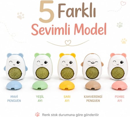 SOGUD Kedi Nanesi Oyuncağı - Duvara Yapışan 360° Dönen Catnip Topu - Kapaklı Kedi Otu Yalama Topu - Sevimli Hayvan Tasarımlı İnteraktif Kedi Oyuncağı - STOK DURUMUNA GÖRE RENK GÖNDERİLİR
