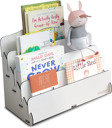 Mingitav Mini Lucky Montessori Çocuk Kitaplığı 4 Raflı Ahşap Çocuk Odası Kitaplık Masaüstü Mini Kitaplık (Beyaz)