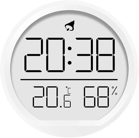 Dijital LCD Yuvarlak Duvar Masa Saati Mıknatıslı Buzdolabı Saati, Alarm + Sıcaklık &amp; Nem Göstergeli