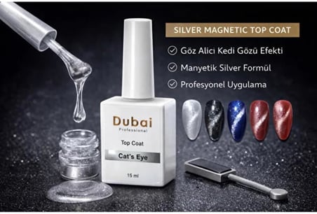 Dubai Professional Cat’S Eye Silver Magnetic Top Coat 15 Ml Gri
