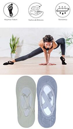 2 Adet Bayan Kaydırmaz Tabanlı Yoga Pilates Fitness Dans ve Spor Çorabı