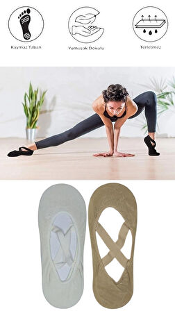 2 Adet Bayan Kaydırmaz Tabanlı Yoga Pilates Fitness Dans ve Spor Çorabı