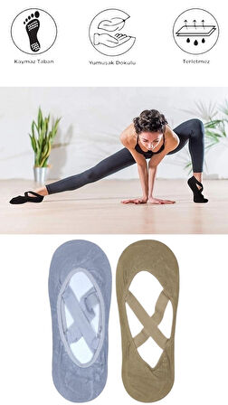 2 Adet Bayan Kaydırmaz Tabanlı Yoga Pilates Fitness Dans ve Spor Çorabı