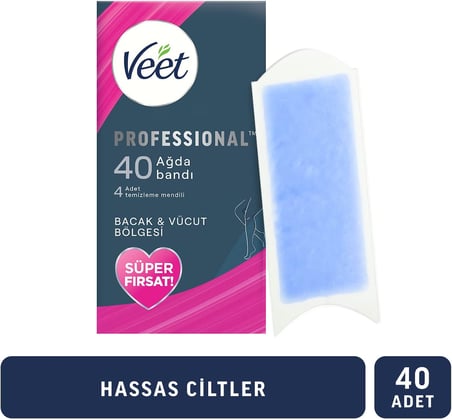 Veet Professional Hassas Ciltler İçin Ağda Bandı, Bacak Ve Vücut Bölgesi, 40'lı Süper Fırsat Paketi, Ağda Bandı