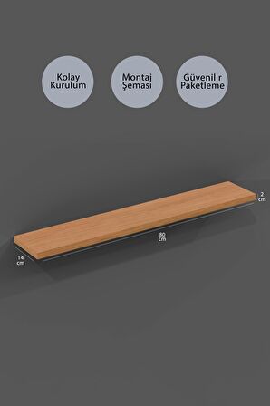 80 Cm Safir Meşe Mdf Uçan Duvar Rafı Gizli Bağlantı Kitaplık