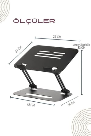 Basic 2 Tüm Modellerle Uyumlu Metal Kolay Ayarlanır Katlanabilir Siyah Laptop Standı Yükseltici Laptop Sehpası