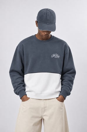 Erkek Not Basic Project Nakışlı Oversize Sweatshirt Füme
