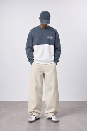 Erkek Not Basic Project Nakışlı Oversize Sweatshirt Füme