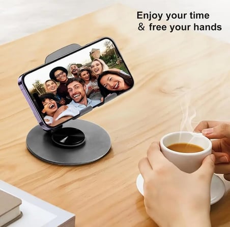 TELEFON STANDI METAL ALAŞIMLI 360 DERECE TAM TUR DÖNEBİLEN ÇİFT NOKTADAN KATLAMA AYARLI ÇOK FONKSİYONLU TABLET VE TELEFON STANDI LİLA AÇIK MOR