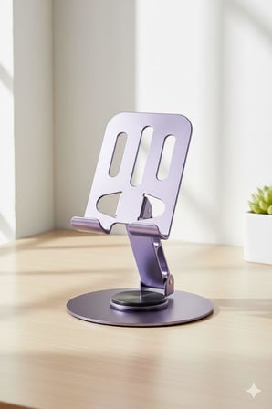 TELEFON STANDI METAL ALAŞIMLI 360 DERECE TAM TUR DÖNEBİLEN ÇİFT NOKTADAN KATLAMA AYARLI ÇOK FONKSİYONLU TABLET VE TELEFON STANDI LİLA AÇIK MOR