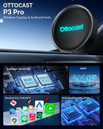 OTTOCAST Fabrika Kablolu CarPlay Arabalar için Kablosuz CarPlay Adaptörü, Kablolu Kablosuz, Tak ve Çalıştır, Otomatik Yeniden Bağlanma, Ses Kontrolü