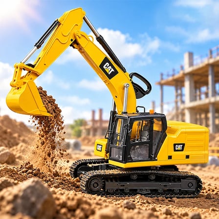 Büyük Boy Paletli Oyuncak Ekskavatör – Hareketli Kepçeli Caterpillar İnşaat Aracı