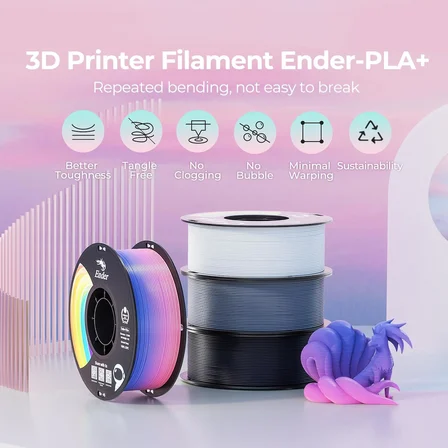 Resmi Upgrade Ender 3D Yazıcı Filamenti, Siyah PLA+ Filamenti 1,75 mm, 1 kg Makara (1,0 kg), Doğruluk +/- 0,02 mm, 3D Baskı Filamenti, Güçlü Dayanıklılık, Vakumlu Ambalaj, Çevre Dostu