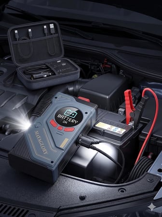 Mayaglory Şarjlı 4'ü 1 Arada Akü Takviye Cihazı (Jump Starter) ve Taşınabilir Hava Kompresörü - Type-C Powerbank, SOS LED Fener ve Taşıma Çantalı