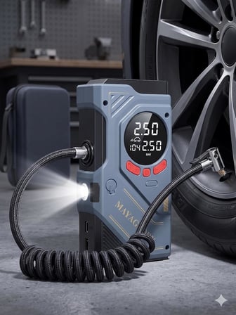 Mayaglory Şarjlı 4'ü 1 Arada Akü Takviye Cihazı (Jump Starter) ve Taşınabilir Hava Kompresörü - Type-C Powerbank, SOS LED Fener ve Taşıma Çantalı