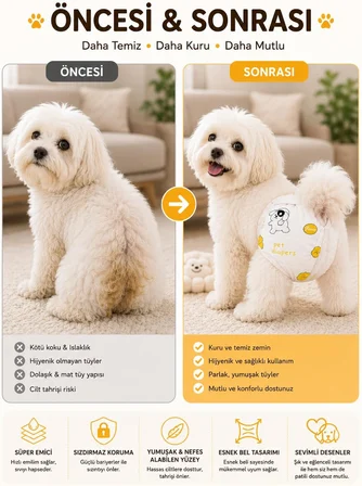 Dişi Köpek Külot Bezi Regl Dönemi İdrar Kaçırma Önleyici Süper Emici Pet Bezi 10 Adet XXS XS S M L XL 26-55 cm (S 30-49 cm)