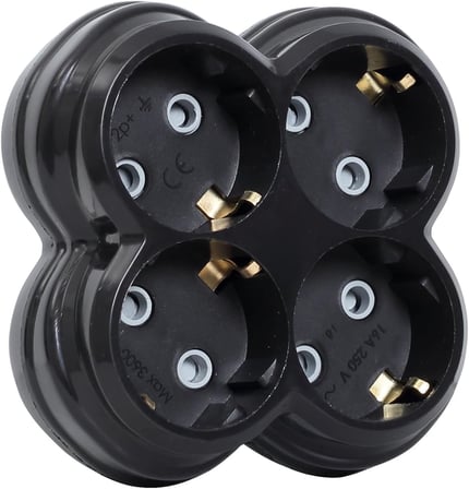 4lü Golyat Fiş, Dörtlü Topraklı Priz Çoklayıcı Fiş, 16A 250 Volt, Max 3600 Watt (Siyah)