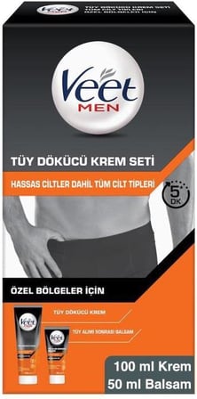 Veet Men Özel Bölgeler İçin Krem &amp; Balsam Tüy Dökücü Krem SETİ 100 + 50 ML, Tüy Dökücü