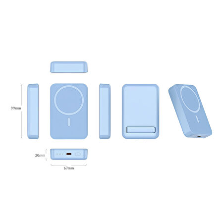 Powerbank 10000 mAh Kablosuz Magsafe Destekli–2 USB Çıkışlı, LED’li, Hızlı Şarjlı–Masaüstü Kullam