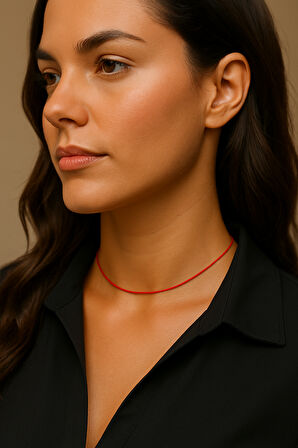 Ayarlanabilir Kırmızı İp Kolye Choker ve Bileklik Takımı