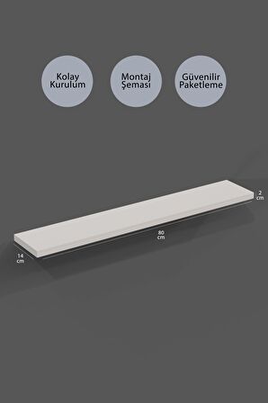 Beyaz Mdf Uçan Duvar Rafı Gizli Bağlantı Uçan Raf 80 Cm Kitaplık