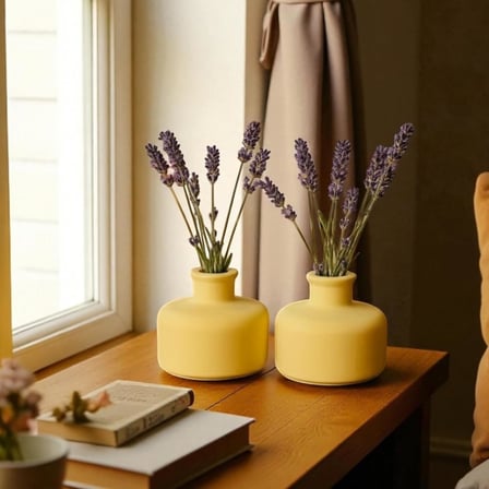 Pastel Sarı Mini Vazo Seti (2’li) – Mat Dekoratif Küçük Masa Üstü Vazo, Kuru Çiçek ve Tek Dal Çiçek İçin Modern Ev Dekor Aksesuarı