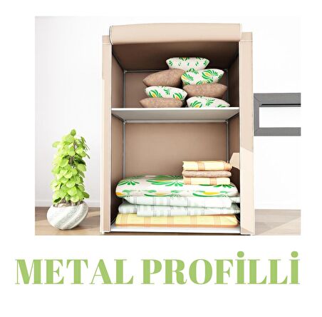 beyazpazar BEZ DOLAP METAL PROFİLLİ YORGAN HURCU BEJ RENK