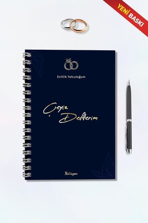 Çeyiz Defteri, Düğün Planlayıcı, Çeyiz Listesi, Çeyiz, Söz, Nişan, Kına, Balayı, Spiralli, 40 Sayfa, Lacivert