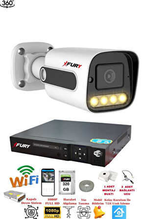 FURY 1 Kameralı 1080P Görüntü Gece Renkli Full Hd 4xUltra Led Gece Renkli Güvenlik Kamera Seti 320GB