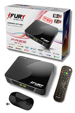 FURY Android Tv Box Medya Oynatıcı 16GB Hafıza Dahili Wifi - Kablosuz Mouse - Çanaksız TV İzleme