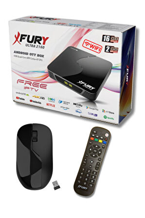 FURY Android Tv Box Medya Oynatıcı 16GB Hafıza Dahili Wifi - Kablosuz Mouse - Çanaksız TV İzleme