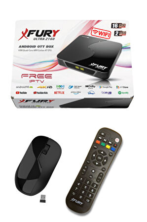 FURY Android Tv Box Medya Oynatıcı 16GB Hafıza Dahili Wifi - Kablosuz Mouse - Çanaksız TV İzleme