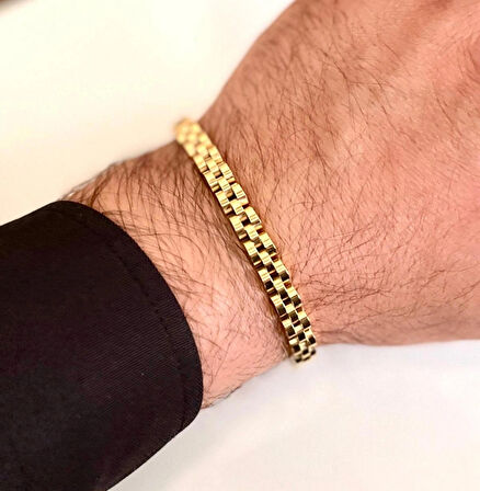 Rolex Model Sade İnce Şık Çelik Paslanmaz Erkek Bileklik 21 cm-3,5mm