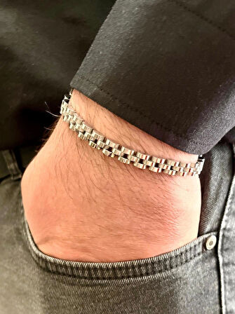 Rolex Model Sade İnce Şık Çelik Paslanmaz Erkek Bileklik 21 cm-3,5mm