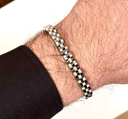 Rolex Model Sade İnce Şık Çelik Paslanmaz Erkek Bileklik 21 cm-3,5mm