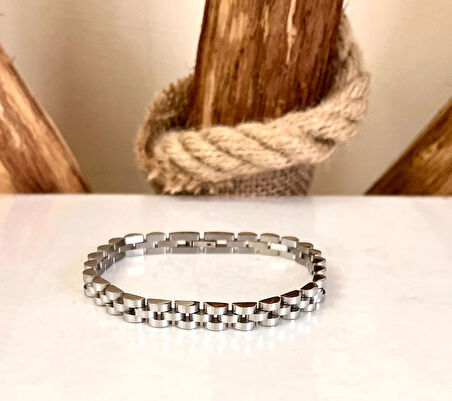 Rolex Model Sade İnce Şık Çelik Paslanmaz Erkek Bileklik 21 cm-3,5mm