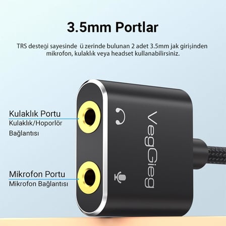 Type-C Ses Kartı 3.5mm Kulaklık ve Mikrofon Girişli