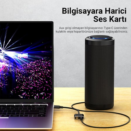 Type-C Ses Kartı 3.5mm Kulaklık ve Mikrofon Girişli